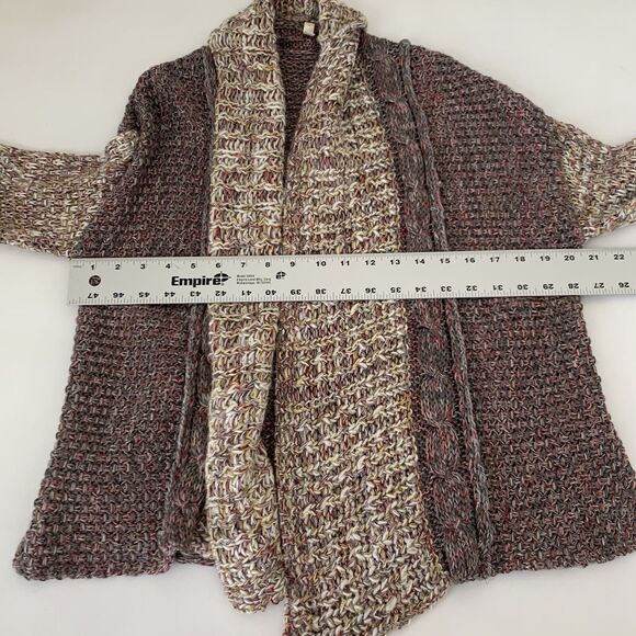 Anthropologie Moth Cardigan Sweater S Gray Tan Red Shimmer Knit Open Front Boho - Picture 7 of 10